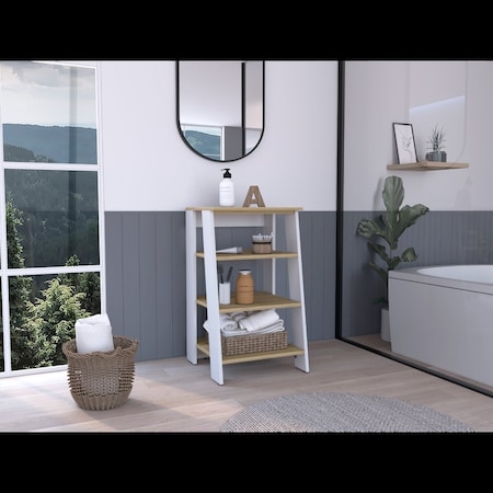 Tuhome St. Clair Linen Cabinet, Two Interior Shelves, Two Open Shelves, Single Door, Light Oak/White MDB7126